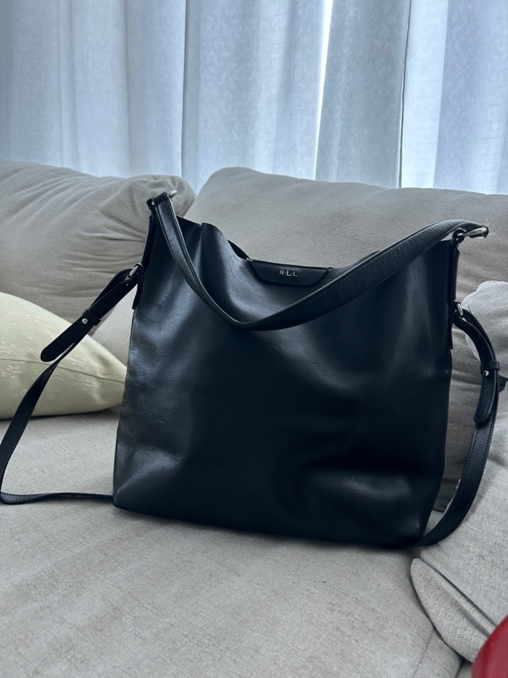 Ralph Lauren Black Leather Hobo Shoulder Bag